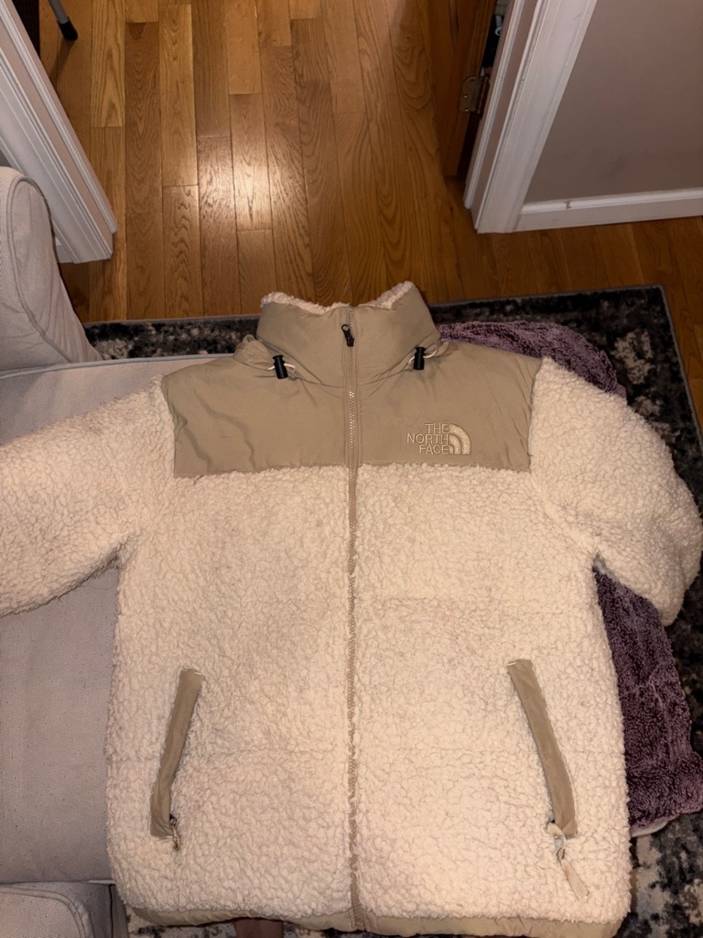 The North Face Cream and Tan Sherpa Fleece Jacket